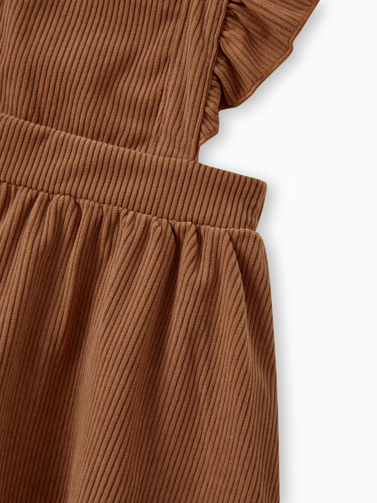 Family Matching Brown Corduroy Color block Sweatshirt or Adjustable Pinafore Dress Khaki