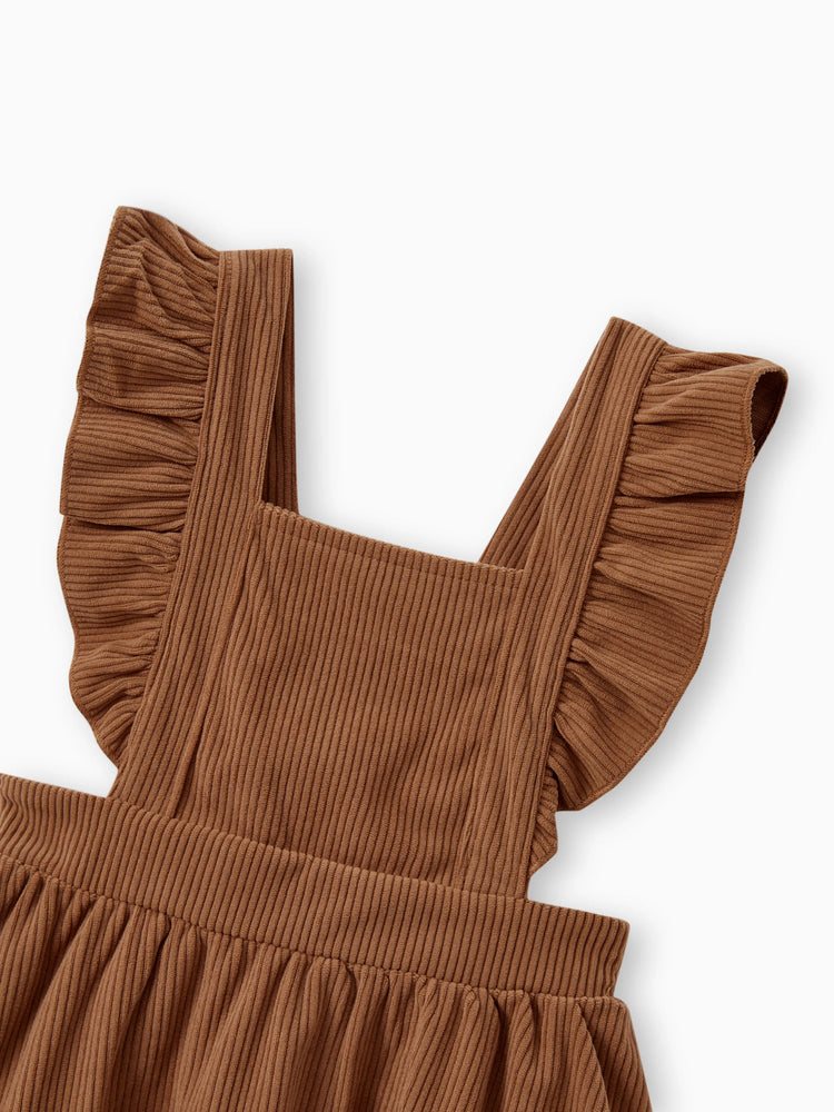 Family Matching Brown Corduroy Color block Sweatshirt or Adjustable Pinafore Dress Khaki
