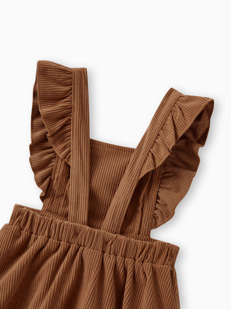 Family Matching Brown Corduroy Color block Sweatshirt or Adjustable Pinafore Dress Khaki