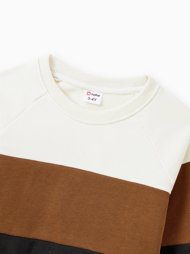 Family Matching Brown Corduroy Color block Sweatshirt or Adjustable Pinafore Dress Khaki