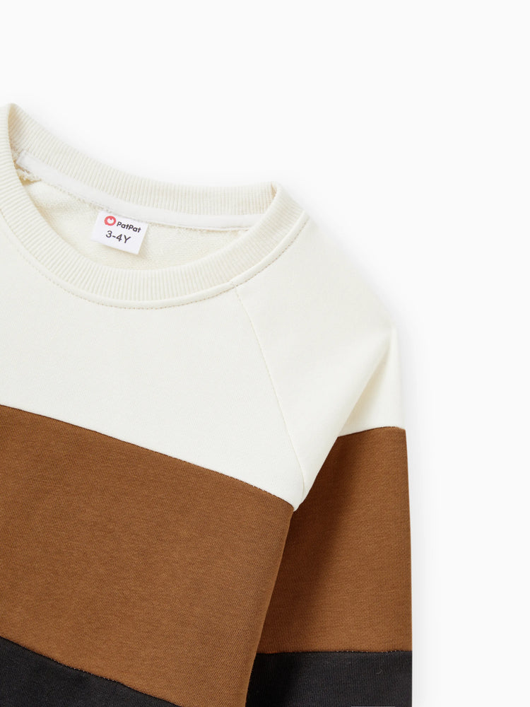 Family Matching Brown Corduroy Color block Sweatshirt or Adjustable Pinafore Dress Khaki