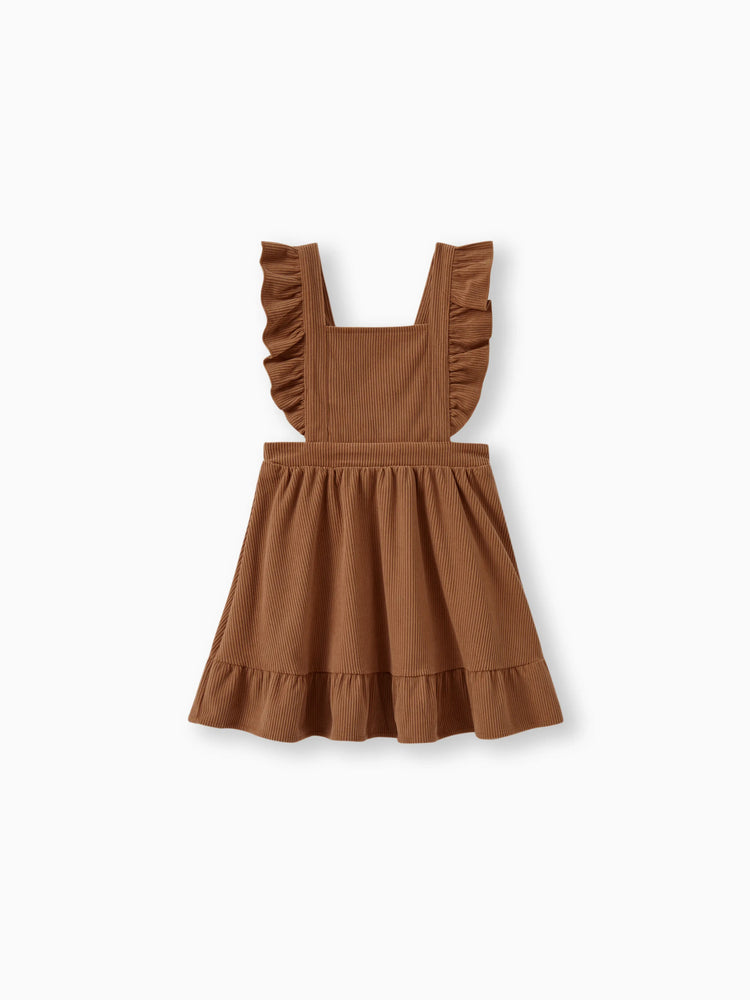 Family Matching Brown Corduroy Color block Sweatshirt or Adjustable Pinafore Dress Khaki