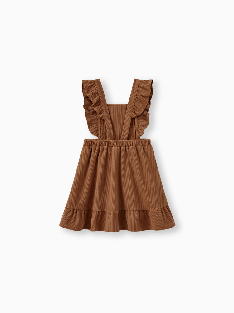 Family Matching Brown Corduroy Color block Sweatshirt or Adjustable Pinafore Dress Khaki