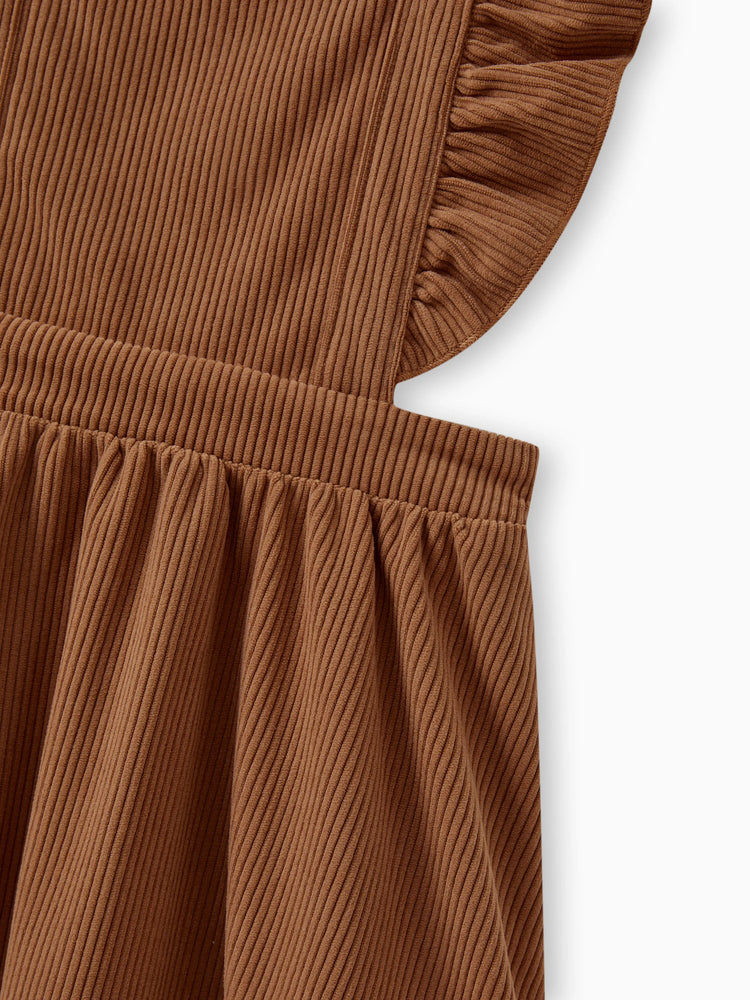 Family Matching Brown Corduroy Color block Sweatshirt or Adjustable Pinafore Dress Khaki