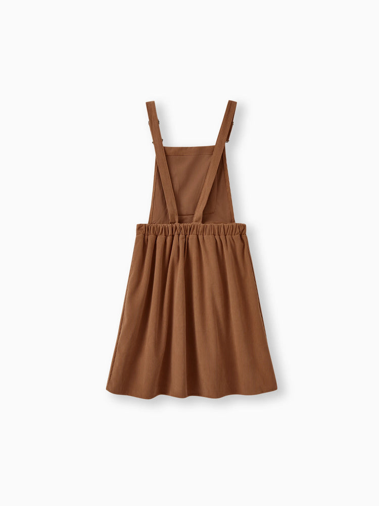 Family Matching Brown Corduroy Color block Sweatshirt or Adjustable Pinafore Dress Khaki