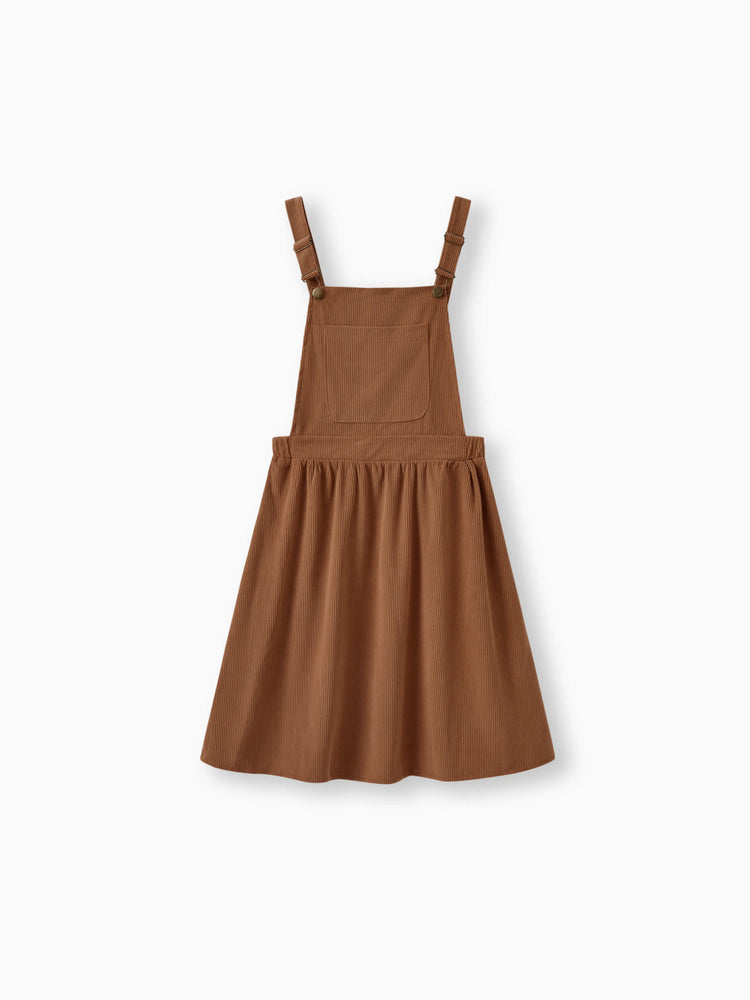 Family Matching Brown Corduroy Color block Sweatshirt or Adjustable Pinafore Dress Khaki