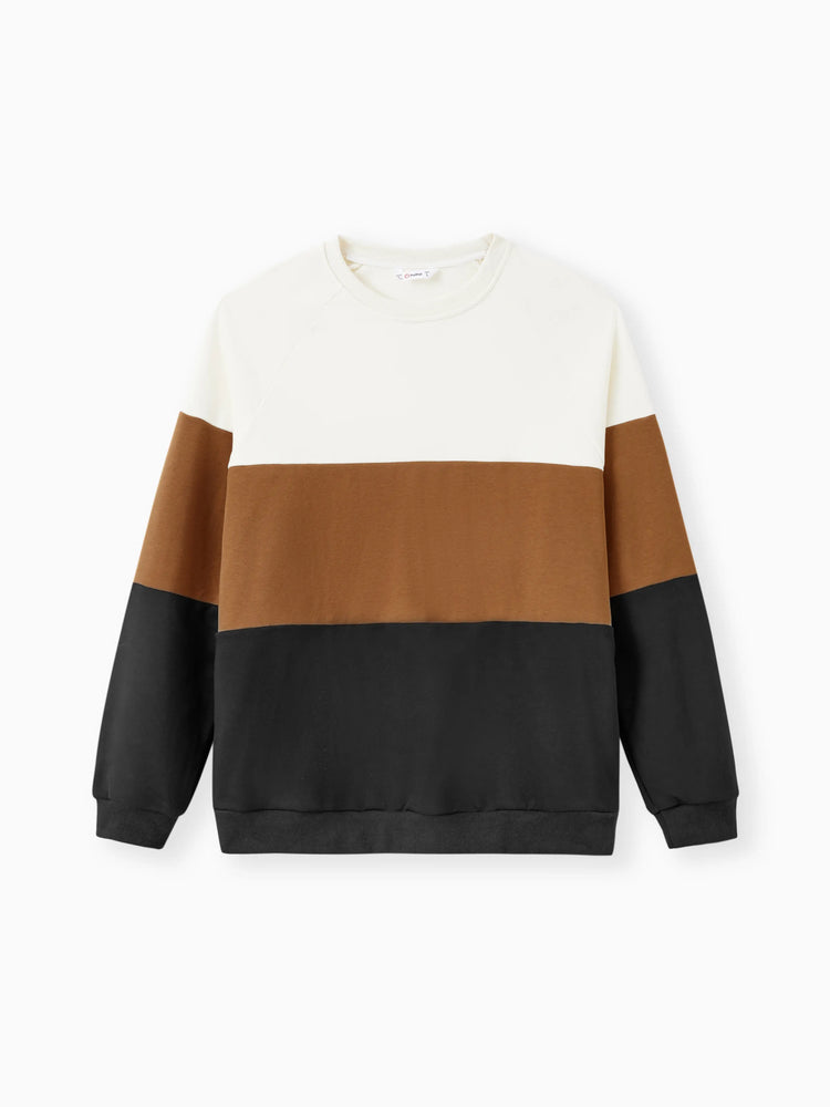 Family Matching Brown Corduroy Color block Sweatshirt or Adjustable Pinafore Dress Khaki