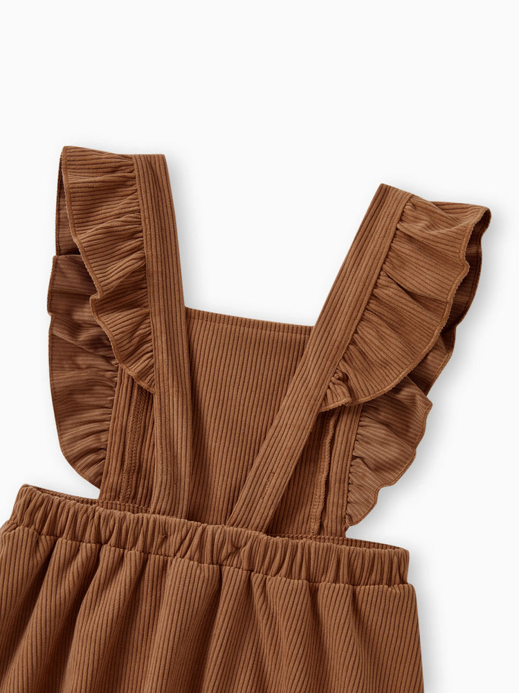 Family Matching Brown Corduroy Color block Sweatshirt or Adjustable Pinafore Dress Khaki