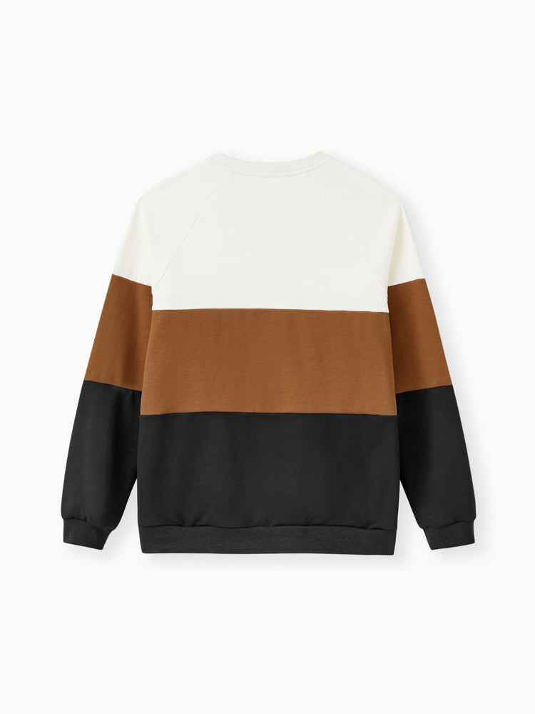 Family Matching Brown Corduroy Color block Sweatshirt or Adjustable Pinafore Dress Khaki