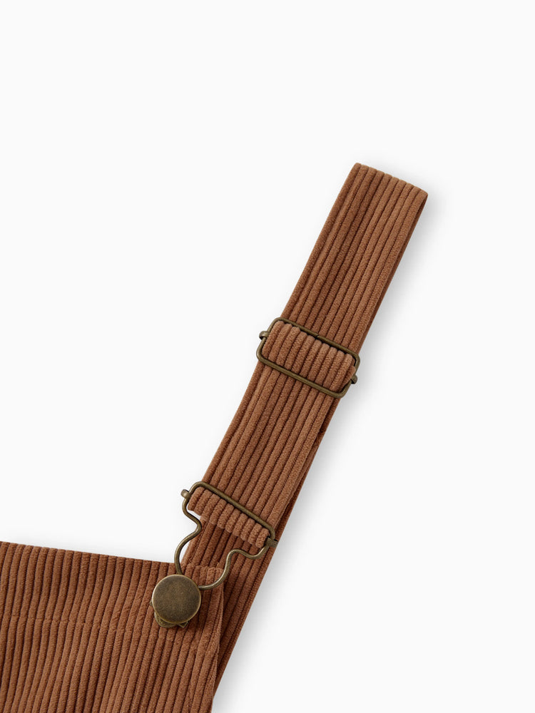 Family Matching Brown Corduroy Color block Sweatshirt or Adjustable Pinafore Dress Khaki