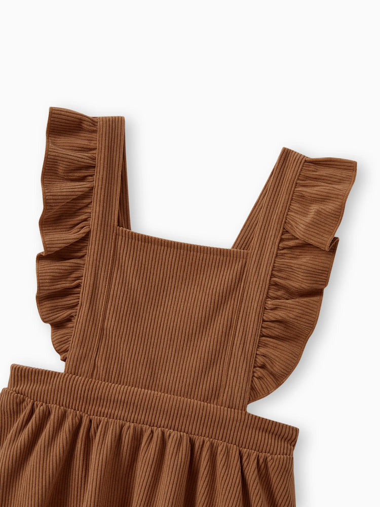 Family Matching Brown Corduroy Color block Sweatshirt or Adjustable Pinafore Dress Khaki