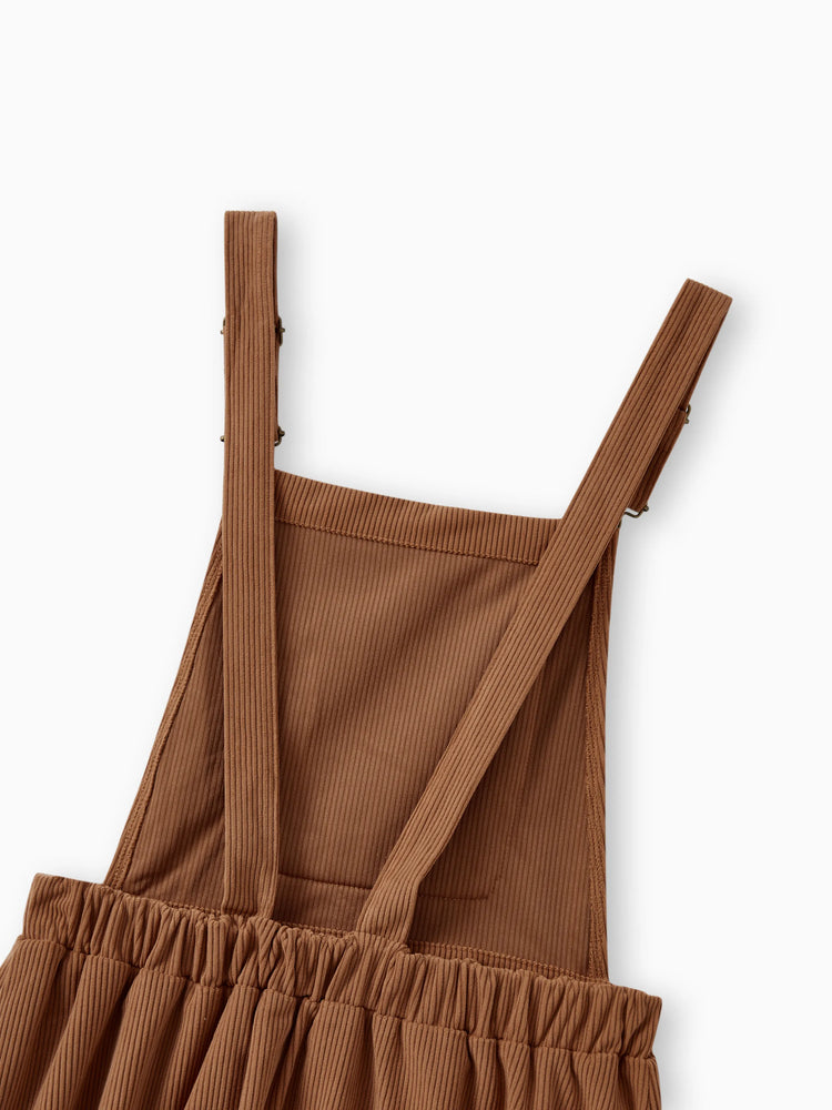 Family Matching Brown Corduroy Color block Sweatshirt or Adjustable Pinafore Dress Khaki