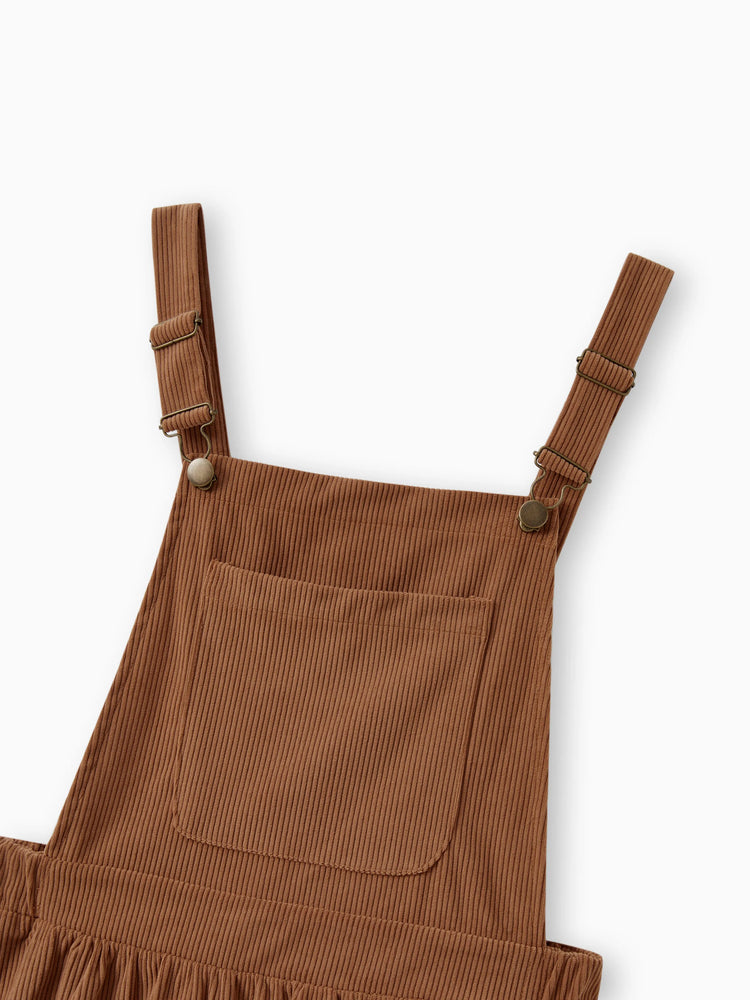 Family Matching Brown Corduroy Color block Sweatshirt or Adjustable Pinafore Dress Khaki