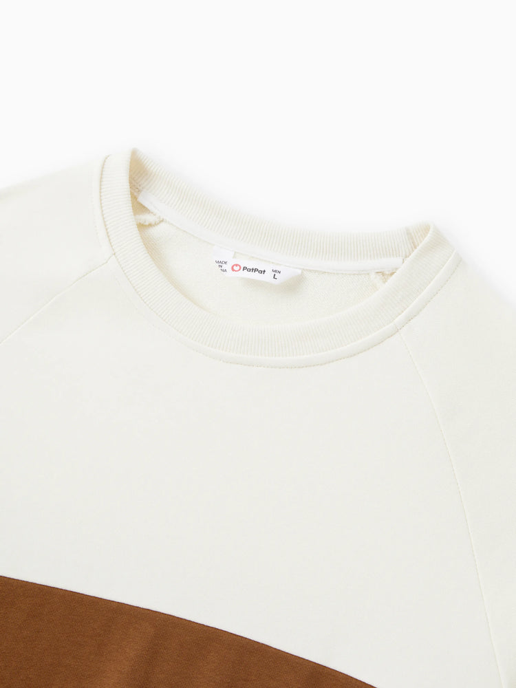 Family Matching Brown Corduroy Color block Sweatshirt or Adjustable Pinafore Dress Khaki