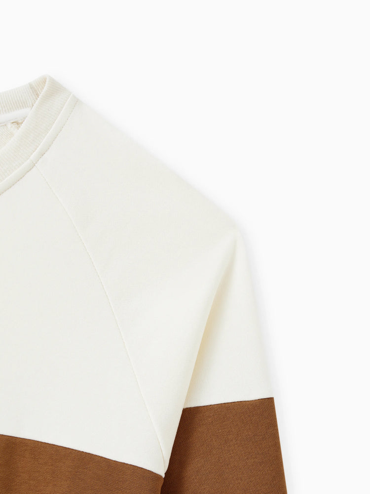 Family Matching Brown Corduroy Color block Sweatshirt or Adjustable Pinafore Dress Khaki