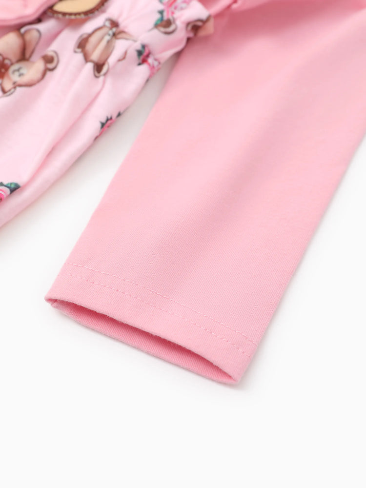 Baby Girl Bear Style Embroidered Floral Jumpsuit Pink