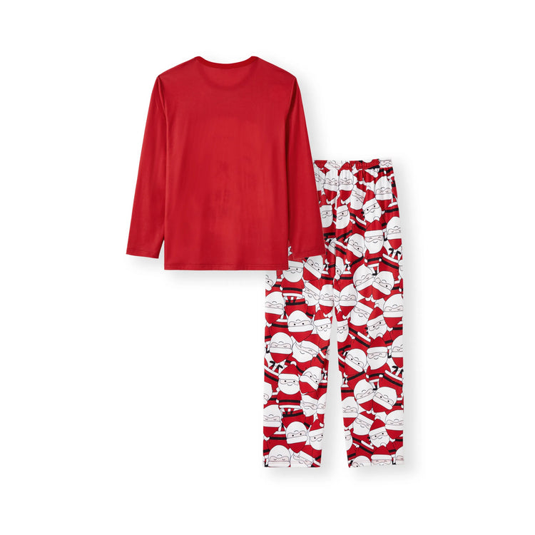 Pijama familiar navideño a juego con estampado gráfico de Papá Noel grande en la parte delantera y trasera, con bolsillos y cordón, color rojo 2