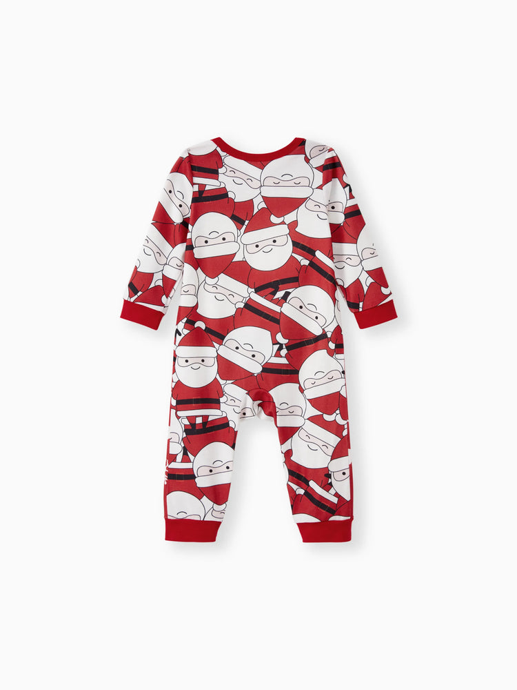 Pijama familiar navideño a juego con estampado gráfico de Papá Noel grande en la parte delantera y trasera, con bolsillos y cordón, color rojo 2