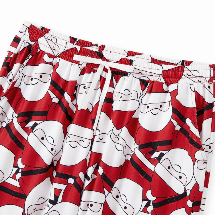 Pijama familiar navideño a juego con estampado gráfico de Papá Noel grande en la parte delantera y trasera, con bolsillos y cordón, color rojo 2