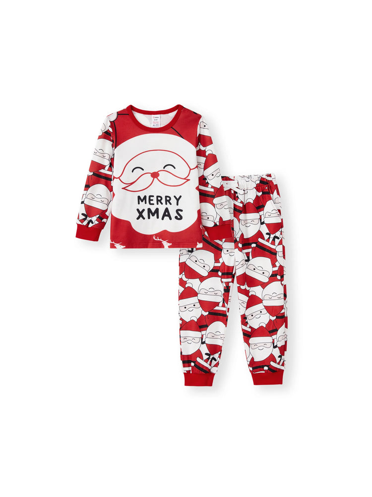 Pijama familiar navideño a juego con estampado gráfico de Papá Noel grande en la parte delantera y trasera, con bolsillos y cordón, color rojo 2
