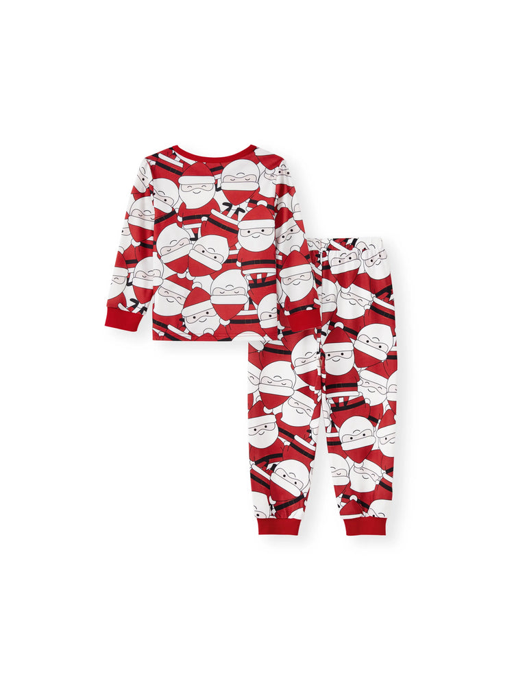 Pijama familiar navideño a juego con estampado gráfico de Papá Noel grande en la parte delantera y trasera, con bolsillos y cordón, color rojo 2