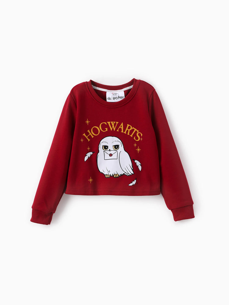 Ensemble 2 pièces Harry Potter pour fille, sweat-shirt à manches longues et jupe à carreaux avec nœud papillon, imprimé hibou, rouge
