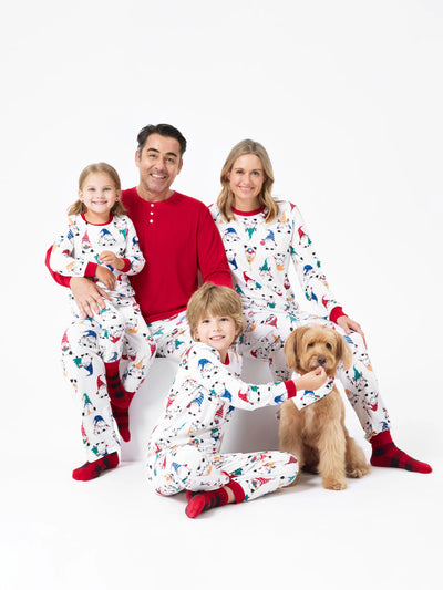 Ensemble pyjama de Noël assorti pour toute la famille, imprimé gnome de Noël et chaussettes de Noël rouges