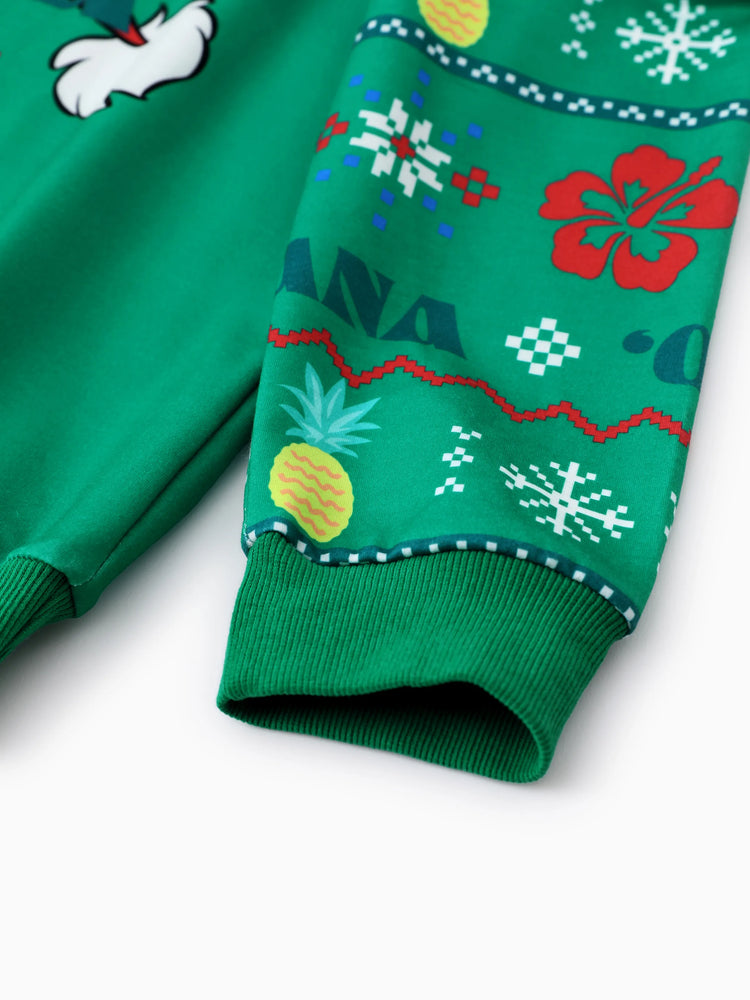 Sweat-shirt à manches longues assorti Disney Stitch avec bonnet de Père Noël, vert