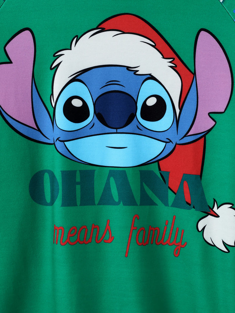 Sweat-shirt à manches longues assorti Disney Stitch avec bonnet de Père Noël, vert