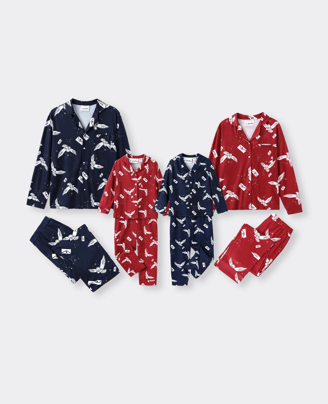 Harry Potter Family Matching 2pcs Christmas Owl Pattern Lapel Long-sleeve Pajamas Set (Flame Resistant) MultiColour
