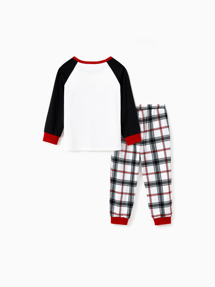Christmas Pajamas Outfits Matching for Family Raglan Sleeves Quirky Reindeer Graphic Plaid Pants Pajamas Sets BlackandWhite