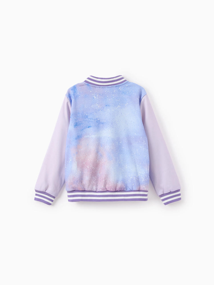 Disney Stitch Kid Girl 1pc Tye-die Print Bomber Jacket Purple