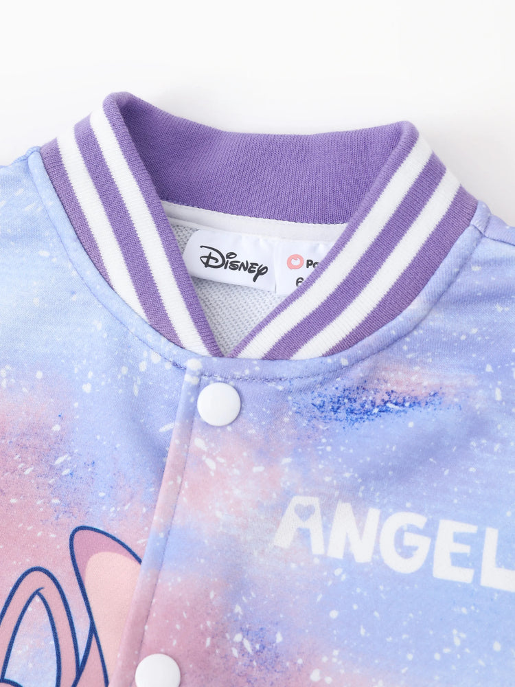 Disney Stitch Kid Girl 1pc Tye-die Print Bomber Jacket Purple