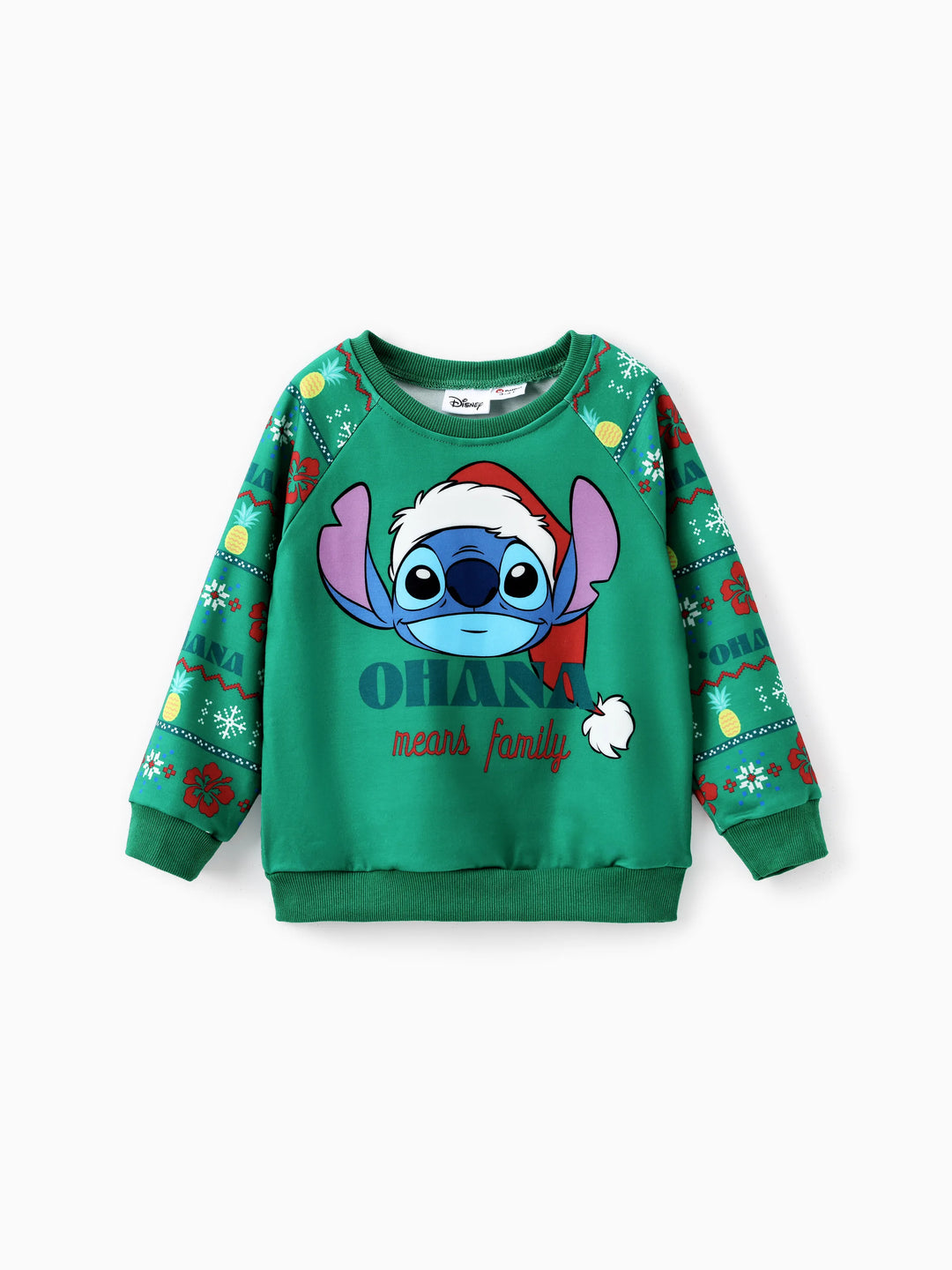 Disney Stitch Family Passender Weihnachtsstich mit Weihnachtsmütze Langarm-Sweatshirt  grün