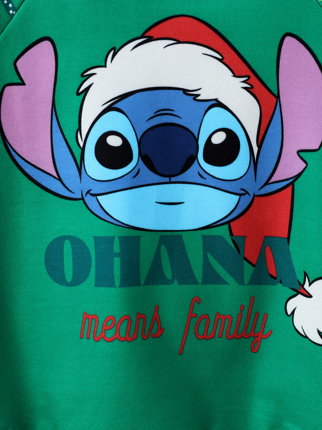 Disney Stitch Family Passender Weihnachtsstich mit Weihnachtsmütze Langarm-Sweatshirt  grün
