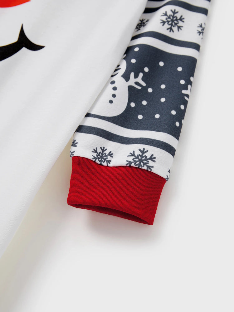 Pyjama de Noël assorti, motif bonhomme de neige, manches longues, chaussettes de Noël, gris foncé
