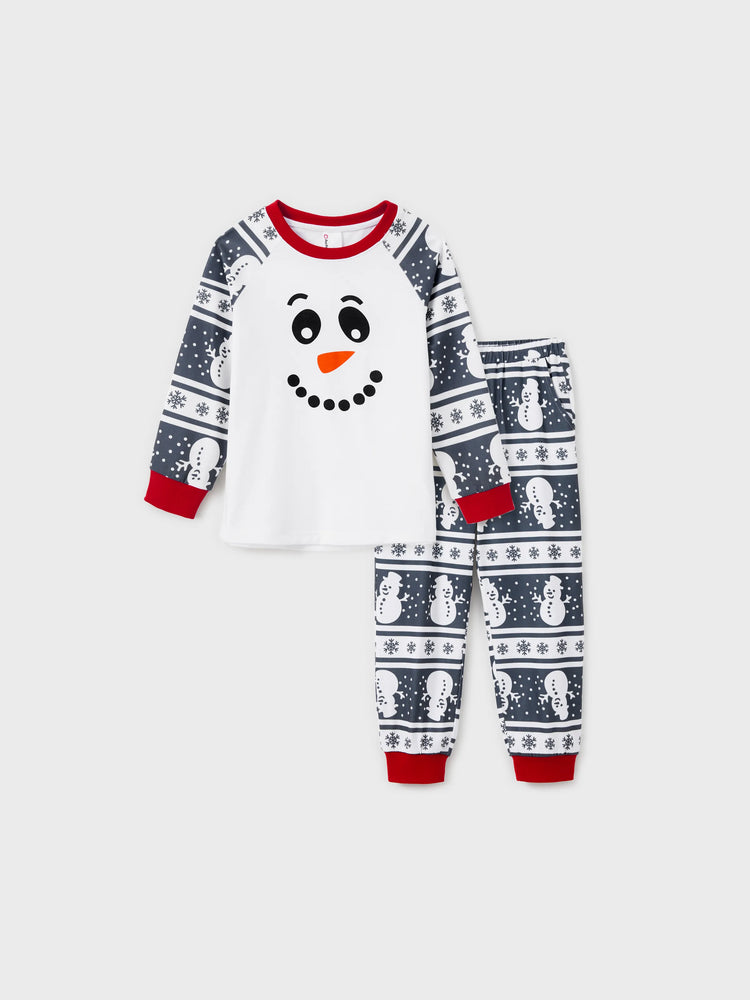 Pyjama de Noël assorti, motif bonhomme de neige, manches longues, chaussettes de Noël, gris foncé