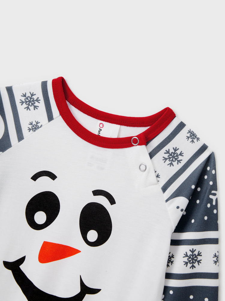 Pyjama de Noël assorti, motif bonhomme de neige, manches longues, chaussettes de Noël, gris foncé