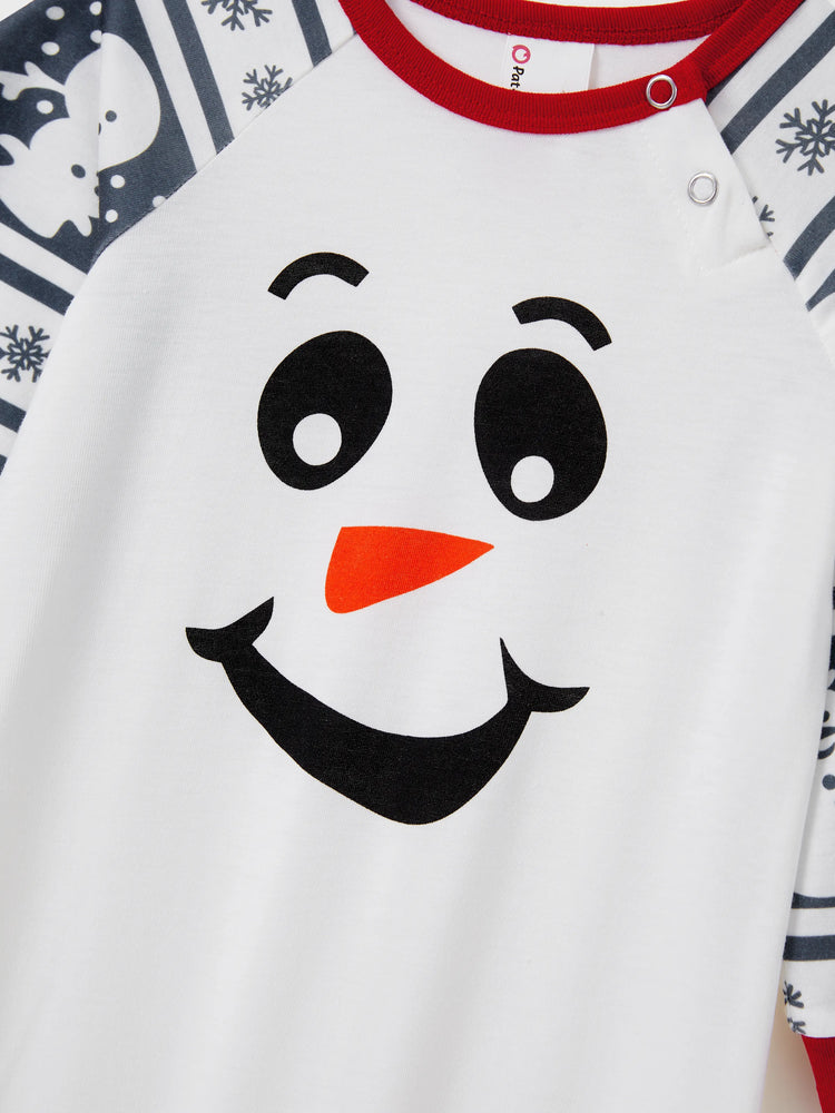 Pyjama de Noël assorti, motif bonhomme de neige, manches longues, chaussettes de Noël, gris foncé