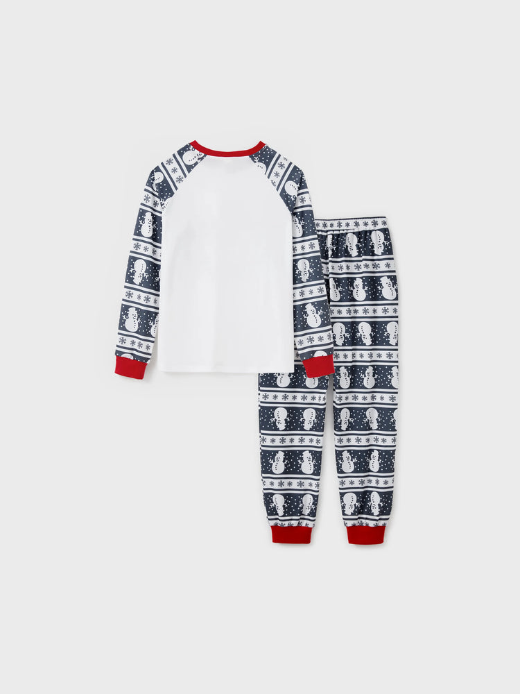 Pyjama de Noël assorti, motif bonhomme de neige, manches longues, chaussettes de Noël, gris foncé