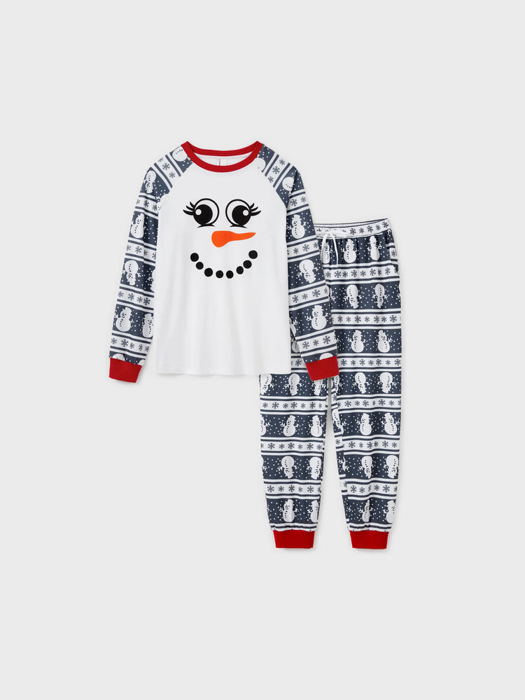 Pyjama de Noël assorti, motif bonhomme de neige, manches longues, chaussettes de Noël, gris foncé