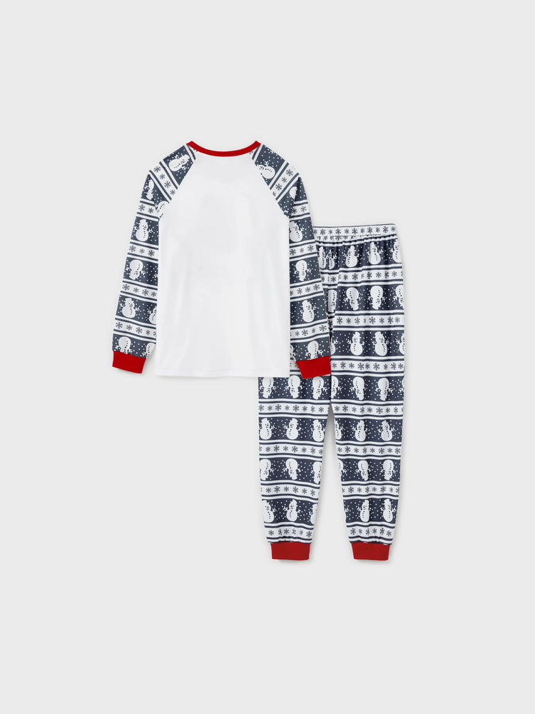 Pyjama de Noël assorti, motif bonhomme de neige, manches longues, chaussettes de Noël, gris foncé