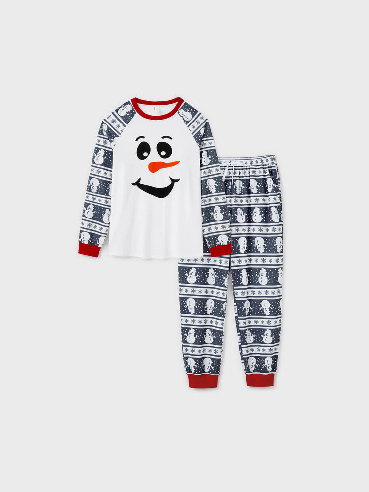 Pyjama de Noël assorti, motif bonhomme de neige, manches longues, chaussettes de Noël, gris foncé
