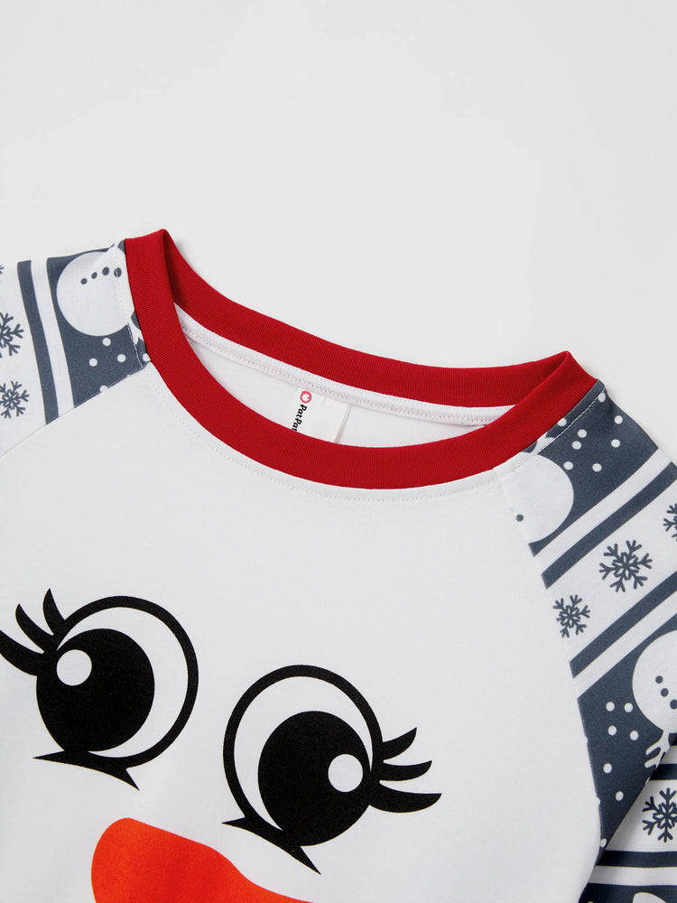 Pyjama de Noël assorti, motif bonhomme de neige, manches longues, chaussettes de Noël, gris foncé