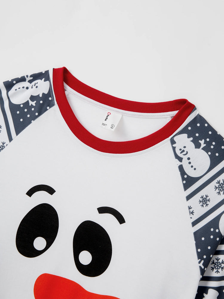 Pyjama de Noël assorti, motif bonhomme de neige, manches longues, chaussettes de Noël, gris foncé