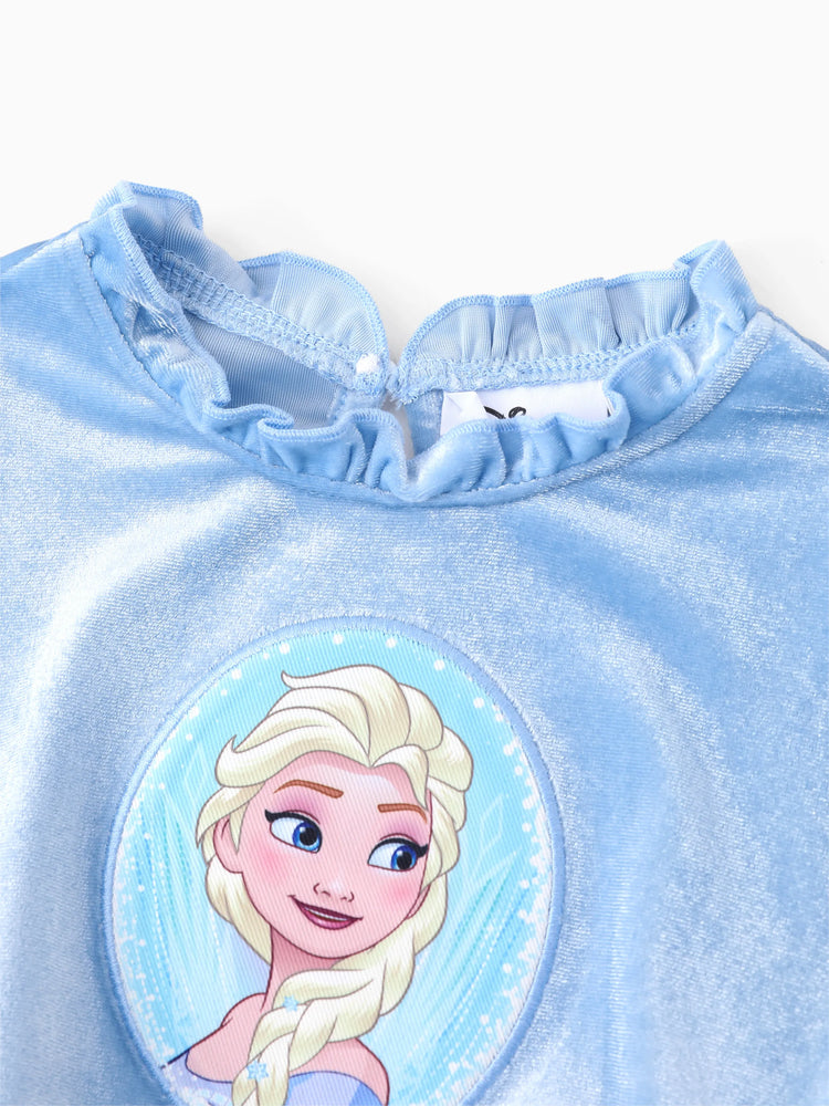 Robe 2 pièces Disney La Reine des Neiges pour petite fille, Elsa, brodée, en velours et tulle, bleu