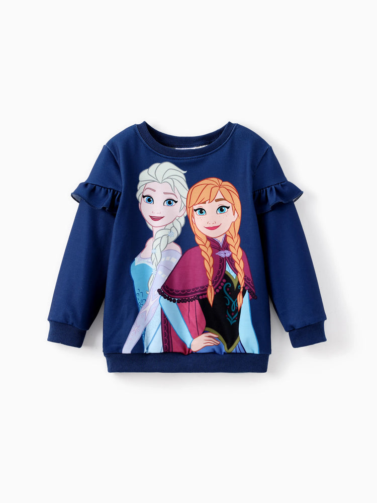 Disney Frozen Toddler Girl Elsa&Anna 2pcs Floral Flutter-sleeve Sweatshirt with Leggings Set DeepBlue