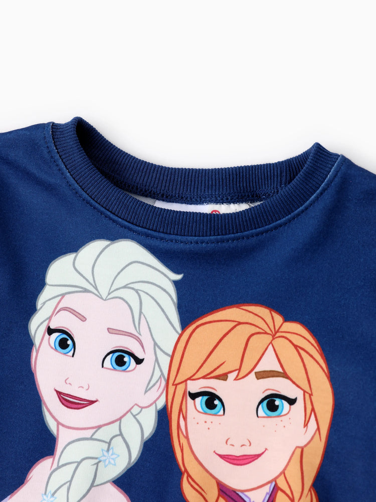 Disney Frozen Toddler Girl Elsa&Anna 2pcs Floral Flutter-sleeve Sweatshirt with Leggings Set DeepBlue