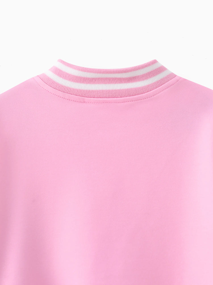 Tenue Barbie pour petite fille Naia™, blouson aviateur léger à imprimé lettres colorblock rose