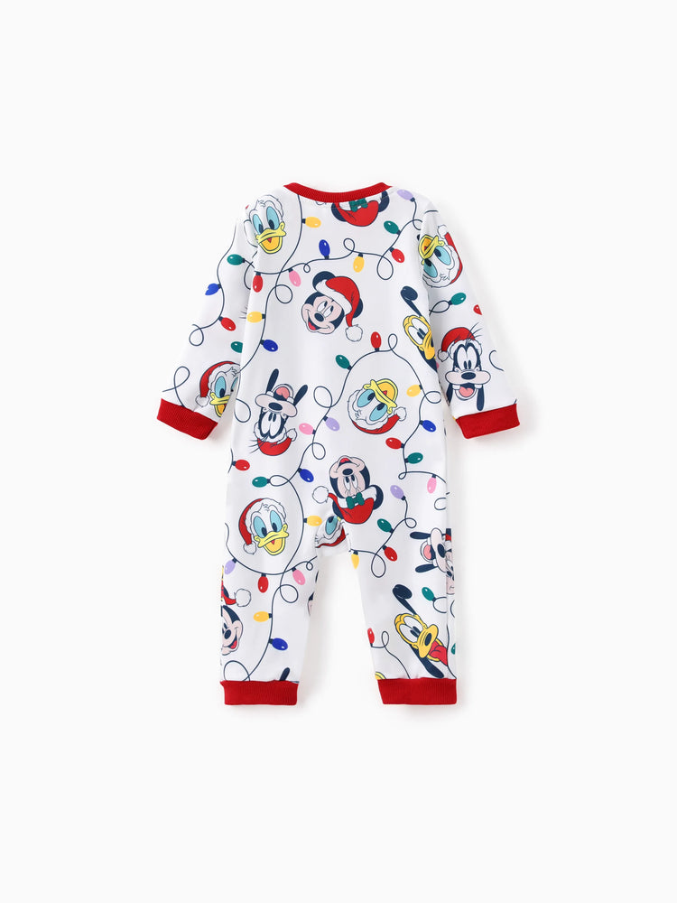Disney Mickey and Friends Family Matching Christmas Character Allover Hooded Long-sleeve Sweatshirt REDWHITE